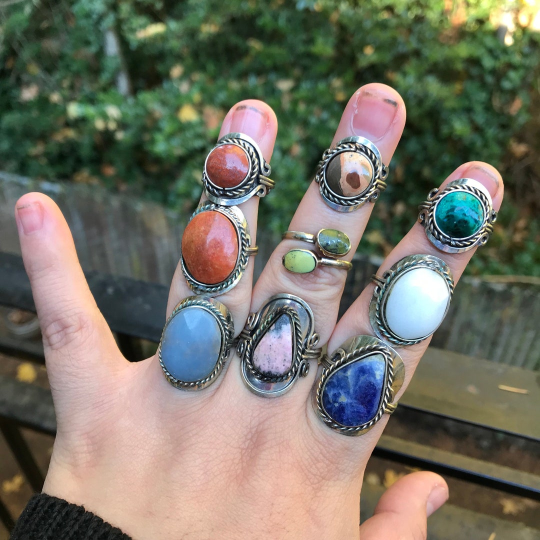 Natural Stone Rings Peruvian Stone Rings, Boho Stone Ring gemstone ...