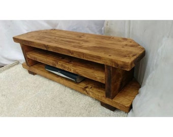 Corner Rustic Pine TV Unit solid wood stand/cabinet rustic pine wax finish