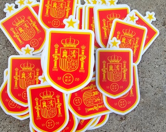 ¡Resistente a las botellas de agua de España! Pegatina troquelada de 7,62 cm x 7,62 cm del equipo de fútbol.