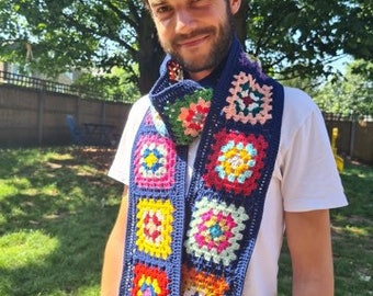 Crocheted granny square scarves