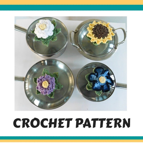 Crochet Pattern: Hot Lid Cozy Hand Protectors For Pots And Pans, Pretty Kitchen Floral Pot Holders