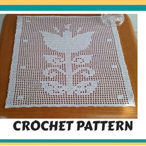 Filet Crochet Tulip Doily PATTERN, Easy Home Décor Crochet Project, Written Instructions and Graph Charts