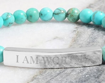 I AM WORTHY Engraved Bracelet Personalized Empowerment Jewelry for Women or Custom Message