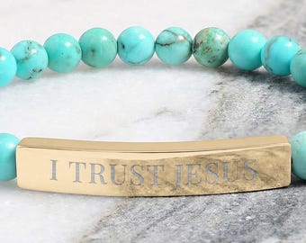 I TRUST JESUS Engraved Bracelet Personalized Christian Faith Jewelry for Women or Custom Message