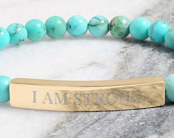 I AM STRONG Engraved Bracelet Personalized Empowerment Jewelry Custom Message Gift for Her