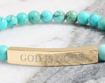 GOD IS GOOD Engraved Bracelet Personalized Christian Faith Jewelry Gift for Women or Custom Message