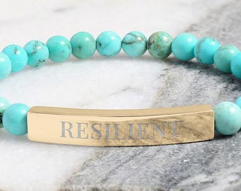 RESILIENT Engraved Bracelet Personalized Inspirational Jewelry Graduation Gift or Custom Message