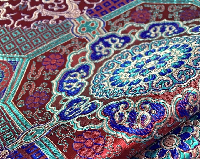 29.5"W Auspicious, Thangka Embroidered Fabric, Upholstery, Decor, Costume, Curtain, Handbag, Sewing/Fabric by the meter, 6 colors