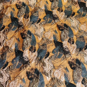 Gold Thread Jacquard Fabric: 3D Embossed Leaves, 59" Wide