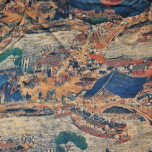 58 "W Antichi cinesi Famosi dipinti tessuto di raso di seta, Fiume sul modello del Festival di Qingming, Tessuto da cucito Gambiered, Qipao Cheongsam