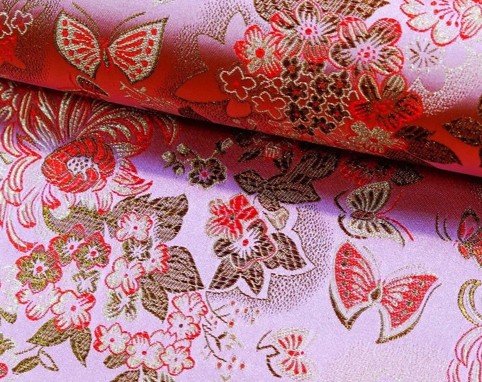 45"W Butterfly Brocade Fabric, Satin Brocade, Dress, Upholstery, Decor, Costume, Curtain, Handbag, Sewing/Fabric by the meter, 12 colors