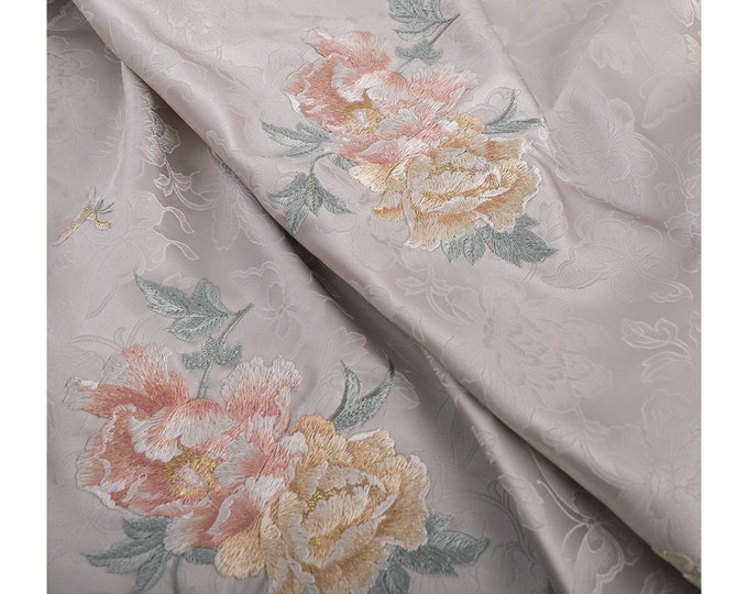 Embossed Floral Embroidery Fabric: 3D Brocade, Costume & Decor - 59"W