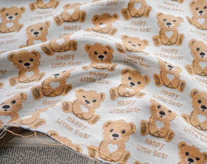 Autumn & winter Jacquard fabric, cute bear Cartoon pattern, Upholstery, Clothing, Sewing fabric, Upholstery, Decor, Jacket, 59"W By 1 Meter
