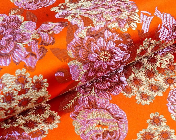 Silk Brocade Fabric Begonia flowers, 45"W brocade Fabric By 1 Meter, Upholstery, Sewing, Costume, Decor, Curtain, Wedding/Fabric, 13 colors