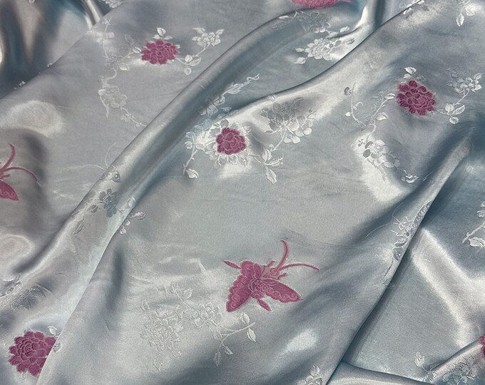 5 colors Two Sides Jacquard rayon Damask Fabric, 59“Wide Rose Pattern, Upholstery, Decor, Costume, Dress, Handbag, Sewing/Fabric by 1 meter