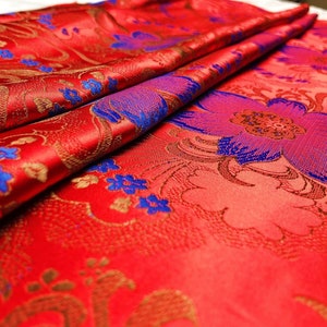 29.5 "W Tessuto damascato intrecciato in broccato di seta cinese, Big Lily, Tappezzeria, Decorazione, Costume, Tenda, Borsa, Cucito / Tessuto al metro, 8colori