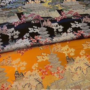 Kinran giapponese Architettura antica Cento fiori Jacquard Broccato Tessuto, Tenda floreale / Vestito Tessuto da cucito fai-da-te, Tessuto per mobili per la casa