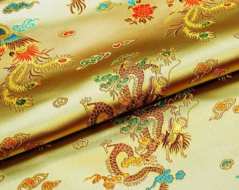 Dragon & Phoenix are auspicious Brocade Fabric, Upholstery, Decor, Costume, Curtain, Handbag, Sewing/Fabric by the meter, 45"w, 7 colors