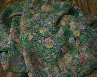Tela de ramio con estampado de nenúfares cortada a medida: Estampado floral ligero, 140 cm de ancho.