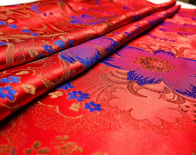 29.5"W Chinese Silk brocade woven damask fabric, Big Lily, Upholstery, Decor, Costume, Curtain, Handbag, Sewing/Fabric by the meter, 8colors