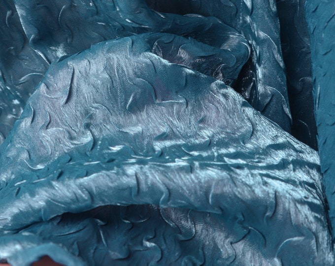 57“W Sea-blue wavy crepe mesh Fabric, Irregular wavy pleated, Artistic fish scale 3D DIY Designer Fabric, decor, dress/Fabric by yard
