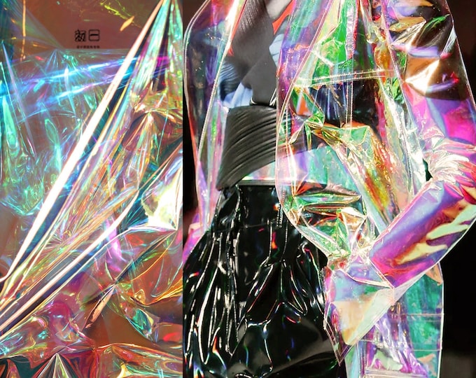 Transparent colorful laser Symphony TPU Fabric, Designer waterproof Fabric, metallic Fabric, coat, PVC bag, shoes, costumes/Fabric, 55"Width