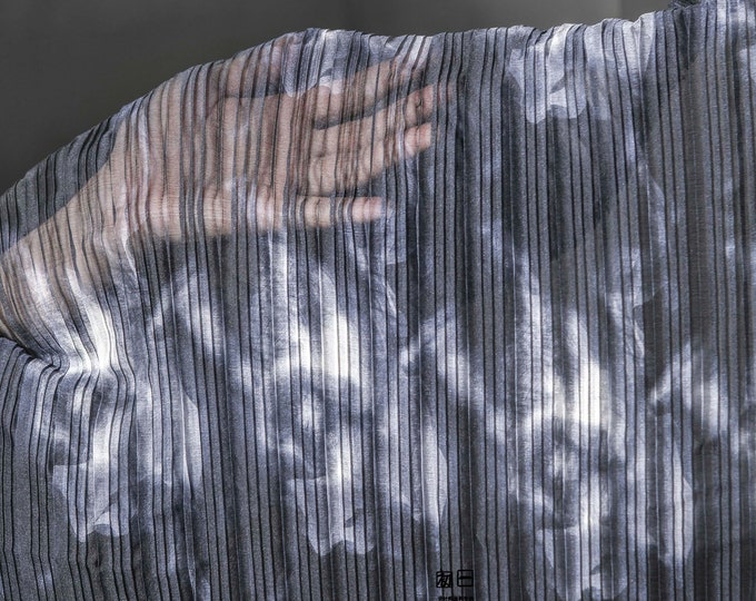 59"W Black and white tie-dye I-fold chiffon fabric, see-through Pleated Soft Creative Folding Fabric, Designer Fabric, Decor, Curtain, Dress