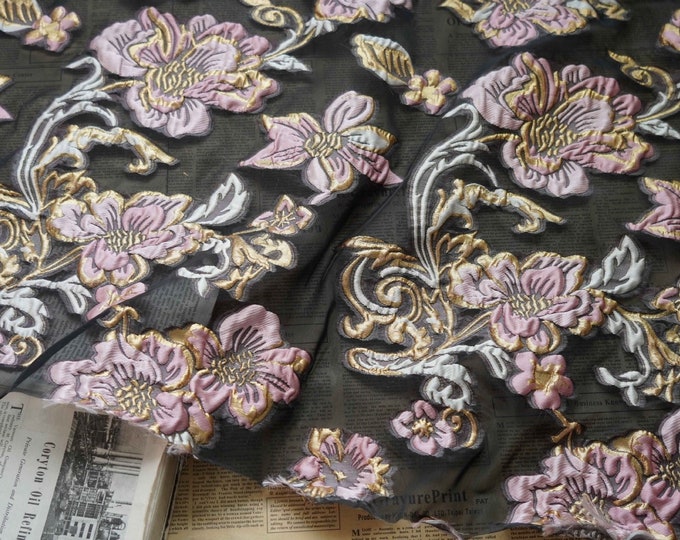 Gold thread jacquard fabric, 3D oil painting texture, designer fabric, Upholstery, Prom dress and Sewing fabric, 55" W By 1 Meter on SALE
