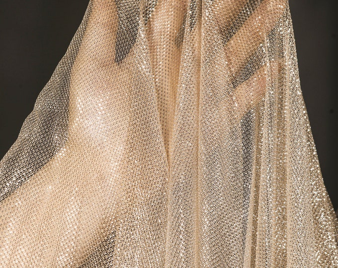 59"W Rose Gold Shiny Mesh Wedding Fabric, Bright hollow creative, wedding dress, background fabric, DIY, handmade Sewing, designer fabric