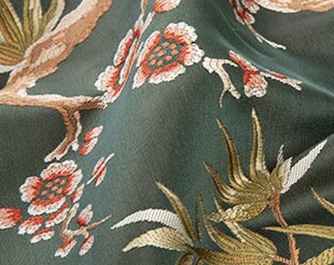 57"W Oriental bamboo & plum bossom brocade jacquard fabric, Fabulous exclusive Damask fabric, Upholstery, Decor, Costume/Fabric by the meter