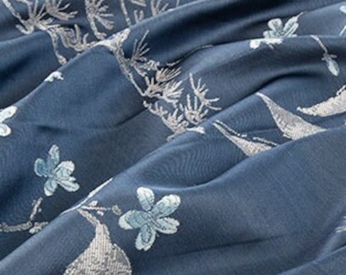 57"W Oriental crane style brocade jacquard fabric, Fabulous exclusive Damask fabric, Upholstery, Decor, Costume, Curtain/Fabric by the meter
