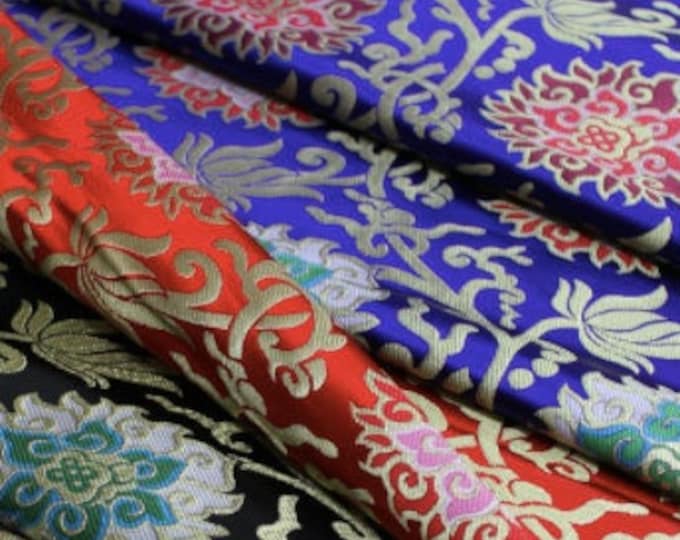 29.5"W Lotus Thangka Embroidered Fabric Mounts Tibetan Traditional Robes, Buddhist Temples, and Shrines Enshrines Buddhist Brocade Fabric
