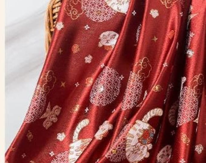Japanese Nishijin Fabric, Lovely sweet Tiger pattern Jacquard silk brocade by the meter, 59“Width 2 colors On SALE, Kimono Sewing fabric