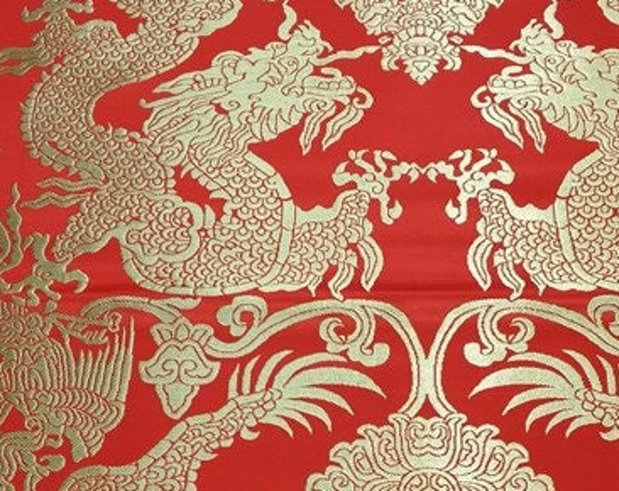 Chinese Double dragon silk brocade fabric, cheongsam, Tibetan robe, Chinese wedding Fabric, 29"W, Upholstery, Decor, Costume/Fabric btm