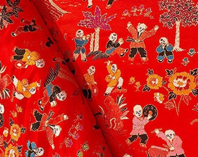 59"W Ancient Baizi Chinese Traditional Wedding Brocade, Jacquard Damask fabric, Upholstery, Decor, Costume, Curtain, Handbag, Sewing/Fabric