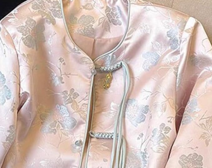 59"W light pink plum blossom Brocade, Tibetan robe, cheongsam, Upholstery, Decor, Costume, Curtain, bag, Sewing, drapery/Fabric by the meter