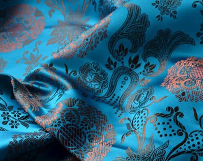 Silk Brocade Fabric Fu Shou Flower Design, Damask Fabric, 35" W Chinese Silk Fabric By 1 Meter on SALE, Upholstery, Quilting, Sewing, 5color