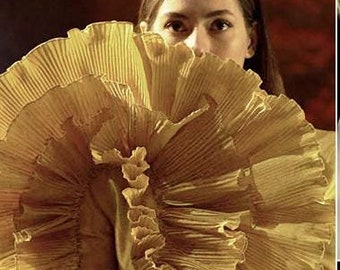 Metallic luster lace, 19cm Wide 3D folds Ruffle Organza, Designer Fabric, Wedding, Gowns, Events, Decoration, Stiff shape & Texture fabric