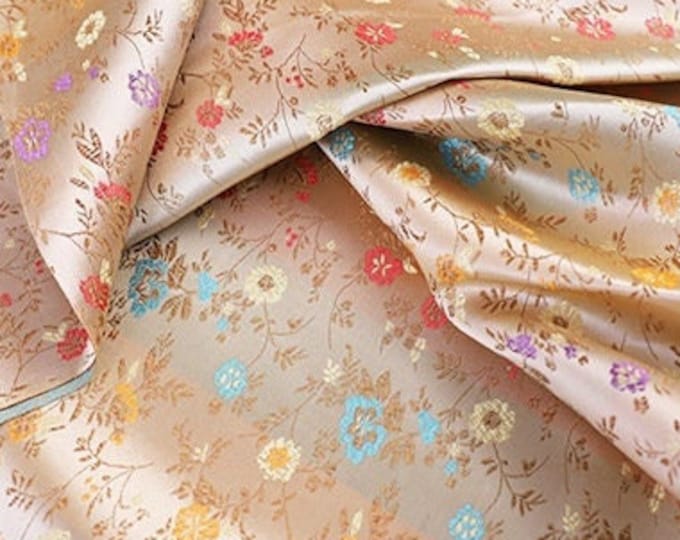 Water plants flowers silk brocade, 59"W Chinese Silk Fabric, Upholstery, Decor, Costume, Curtain, Handbag, Sewing/Fabric by the meter