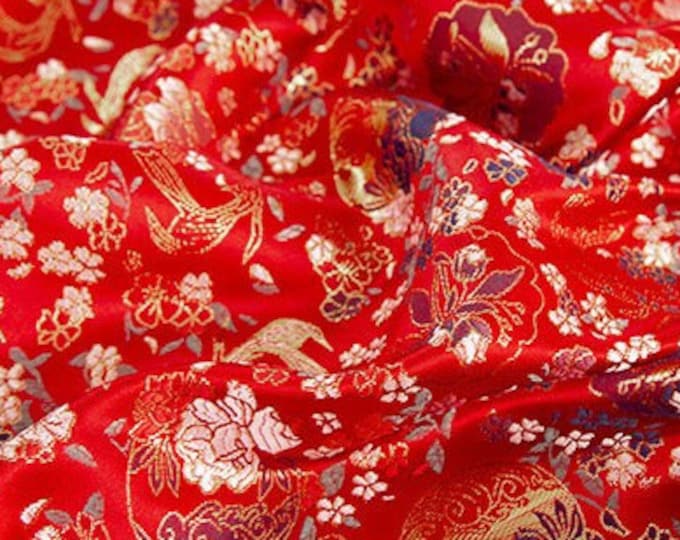 59” Width Japanese Fabric, Japanese lucky fish Jacquard damask silk brocade, Upholstery, Decor, Costume/Fabric by the meter, Kids, Dolls DIY