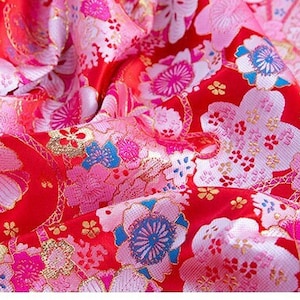 59"W Japanese Sakura Silk Brocade Fabric, Decor, Table cloth, bed runner, Cheongsam, Upholstery, Costume, bag, Sewing, Robe/Fabric by 1 yard