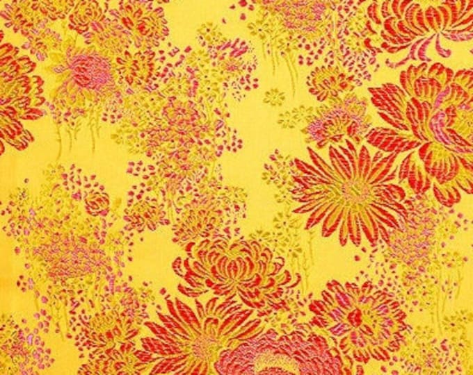 Firecracker flowers silk brocade, 45"W Chinese Silk Fabric, Upholstery, Decor, Costume, Curtain, Handbag, Sewing/Fabric by the meter