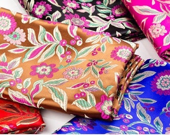 Chinese Leaf Flower Brocade Fabric | 9.99 Full Meter Price | 35" Wide | Chinese Fabric in 5 Colors Red, Royal, Bronze, Pink Chinese Brocade