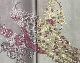 56"W Metallic Damask Satin Fabric, 3d Texture jacquard Peacock fabric, Upholstery, Quilting and Sewing fabric, Dress , Curtain by the yard