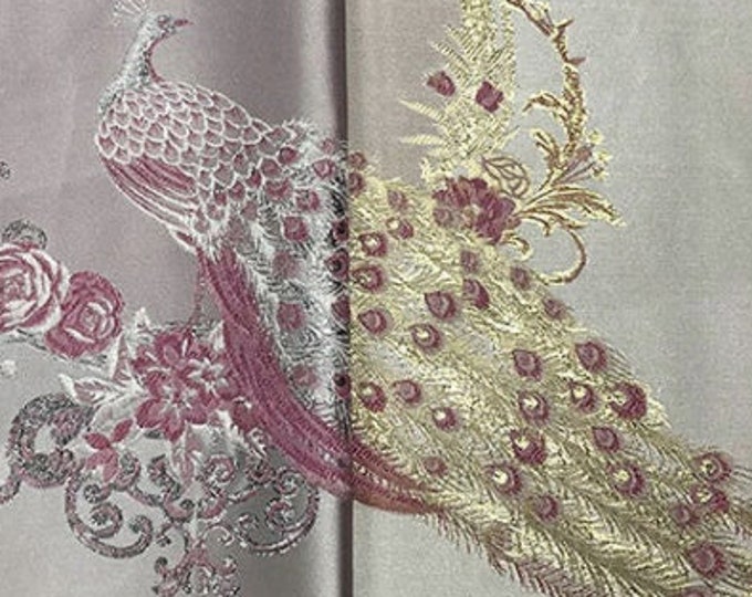 56"W Metallic Damask Satin Fabric, 3d Texture jacquard Peacock fabric, Upholstery, Quilting and Sewing fabric, Dress , Curtain by the yard