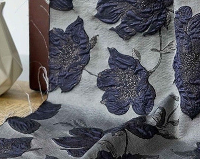 Gold thread Jacquard embossed 3D bubble fabric, flower design, 64"W, Upholstery, Decor, Costume, Curtain, bag, Sewing, DIY/Fabric by 1 meter