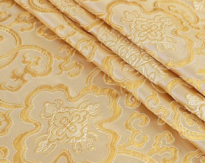 59" Width pale gold color Collections 14 Patterns Traditional Silk Brocade Fabric On SALE, sell by the Meter, Upholstery and Sewing fabric,