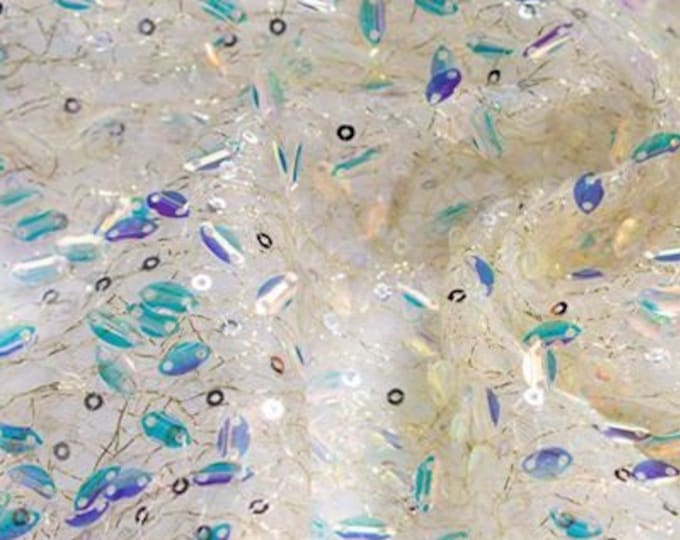 49“W 3mm Colorful Beads Sequin Lace Fabric, Designer Fabric, Symphony Gradient Sequins fabric, Prom Dress, Doll Making, wedding, Sewing, DIY