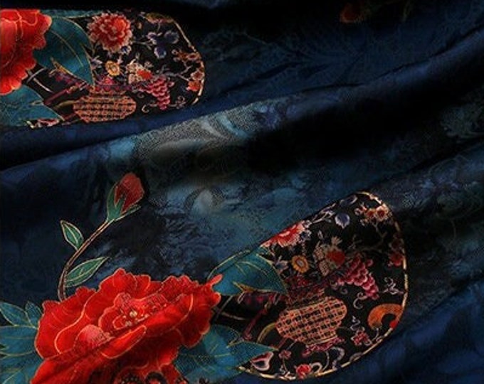 59"W Red cloud yarn flower dill botanical print fabric, 3 colors, Upholstery, Decor, Costume, Curtain, Handbag, Sewing/Fabric by the meter