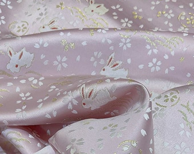 59” W Japanese Silk brocade Fabric, Rabbit Jacquard damask Fabric, Upholstery, Decor, Costume, Curtain, Handbag, Sewing/Fabric by the meter